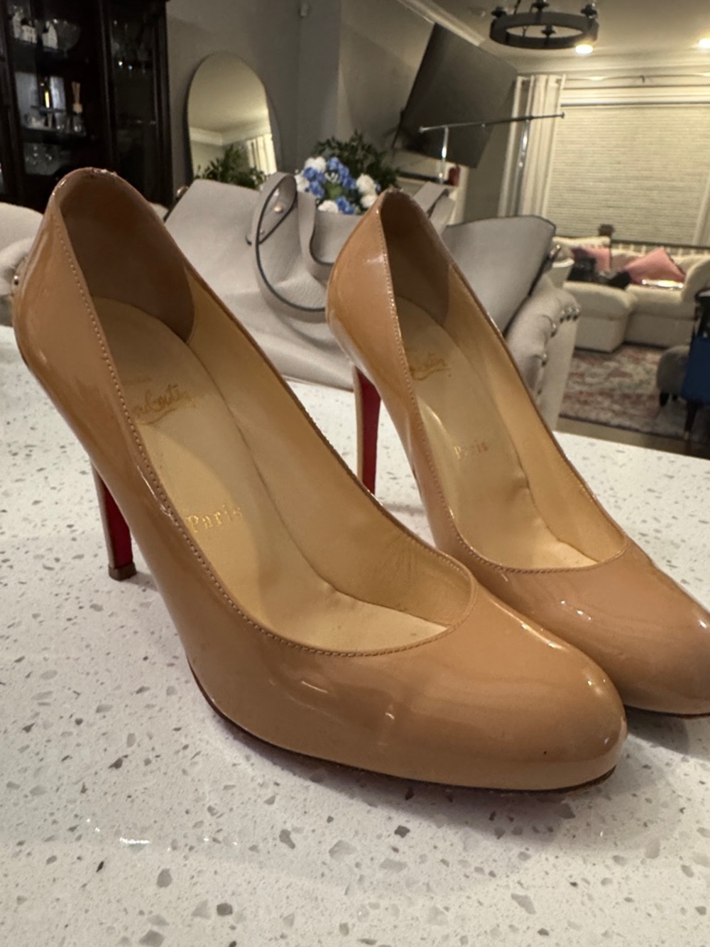 Christian Louboutin Nude Patent Leather Pumps with Red Soles